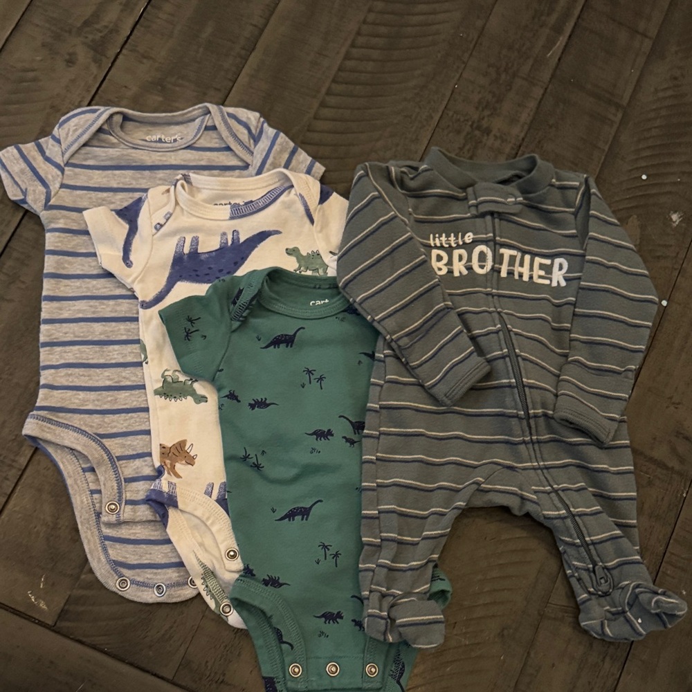 Blue and Green Dinosaur Onesies and Lotte Brother PJs Newborn